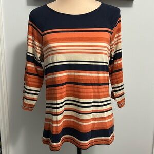 CHRISTOPHER & BANKS 3/4 LENGTH SLEEVE PULL OVER STRIPED TOP